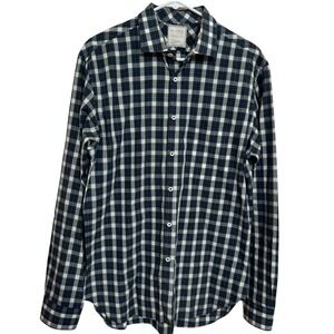 Billy Reid Button Down Shirt Mens XL Standard Cut Long Sleeve Plaid Blue Italy